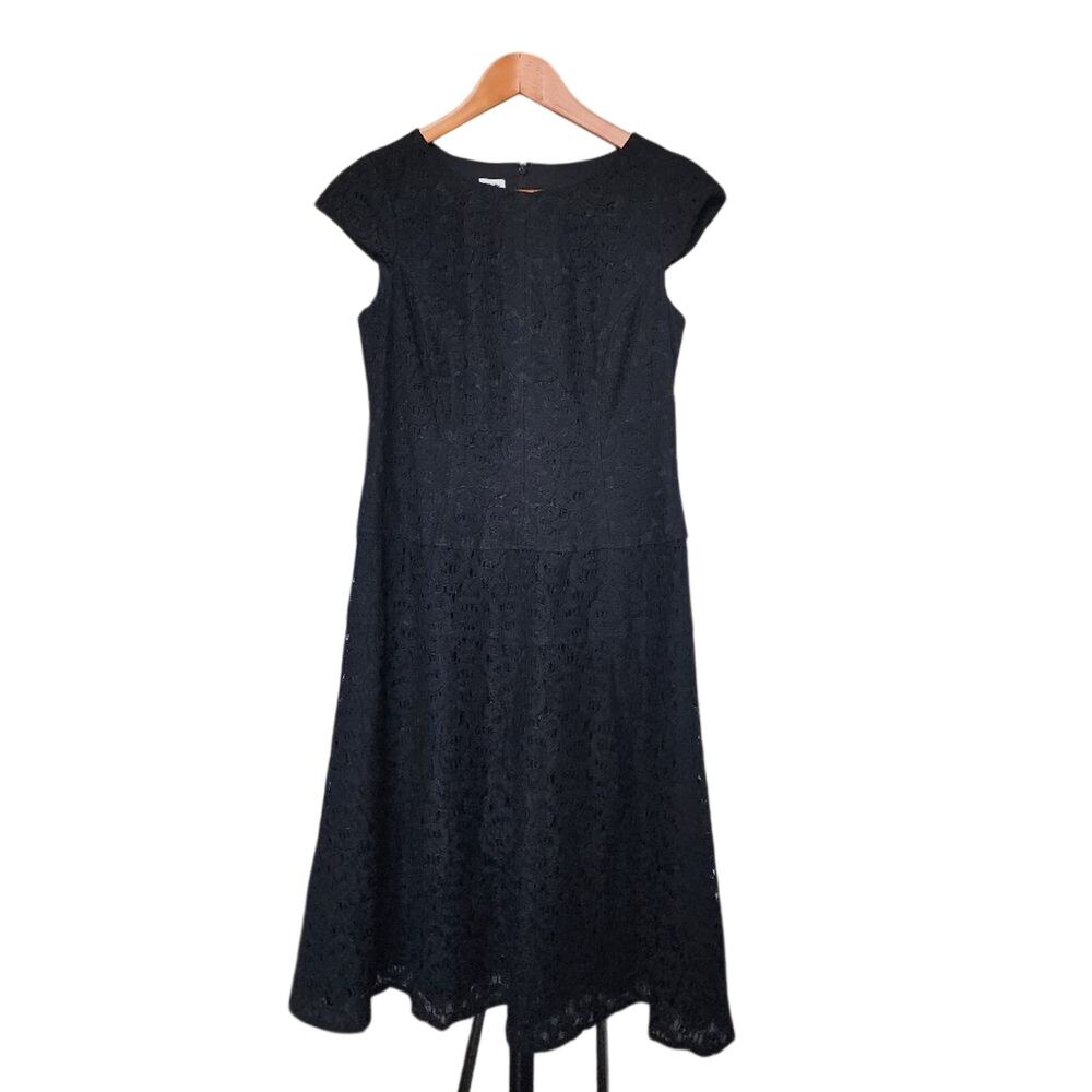 Anne Klein Black Floral Lace Sheath Dress Size 6 Classic